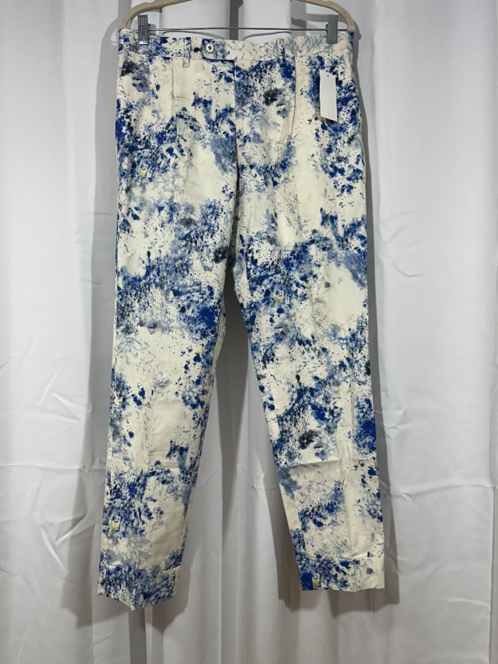 NWT Tallia Slim Fit Floral Print Pants 34x32 White Blue Cropped Cotton Stretch P